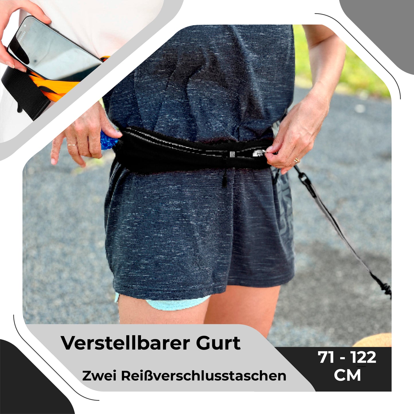 Athletic Hands Free Dog Lead - Running Dog Lead with Waist Belt - 1 Dog Black