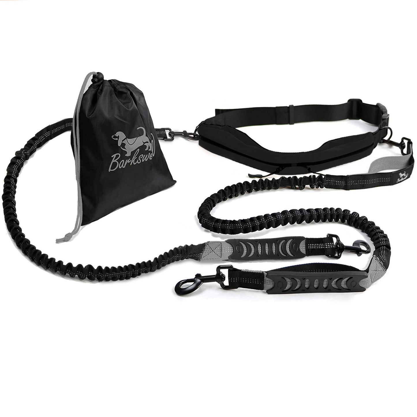 Athletic Hands Free Dog Lead - Running Dog Lead with Waist Belt - 2 Dogs Black