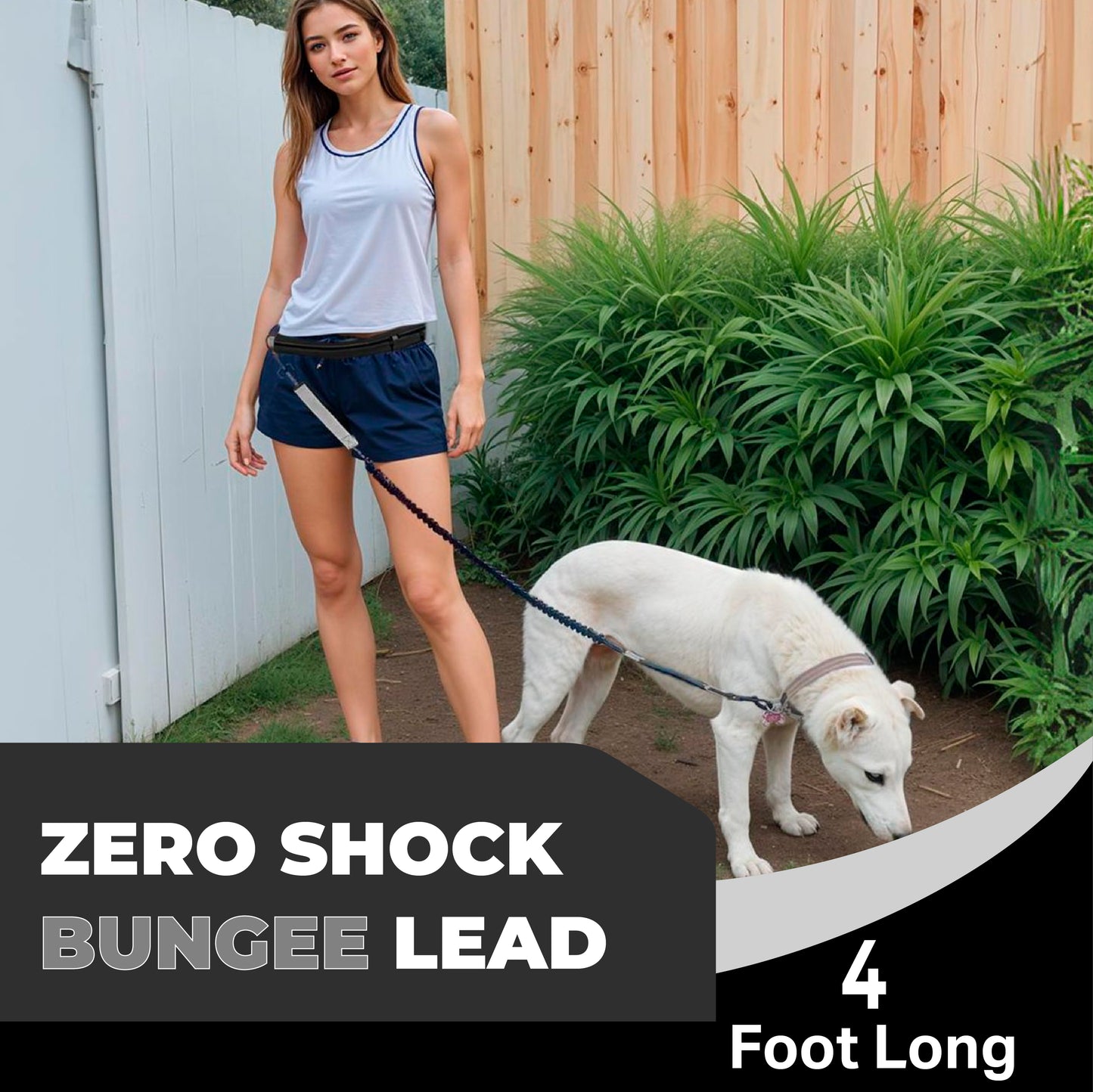 Athletic Hands Free Dog Lead - Running Dog Lead with Waist Belt - 1 Dog Black