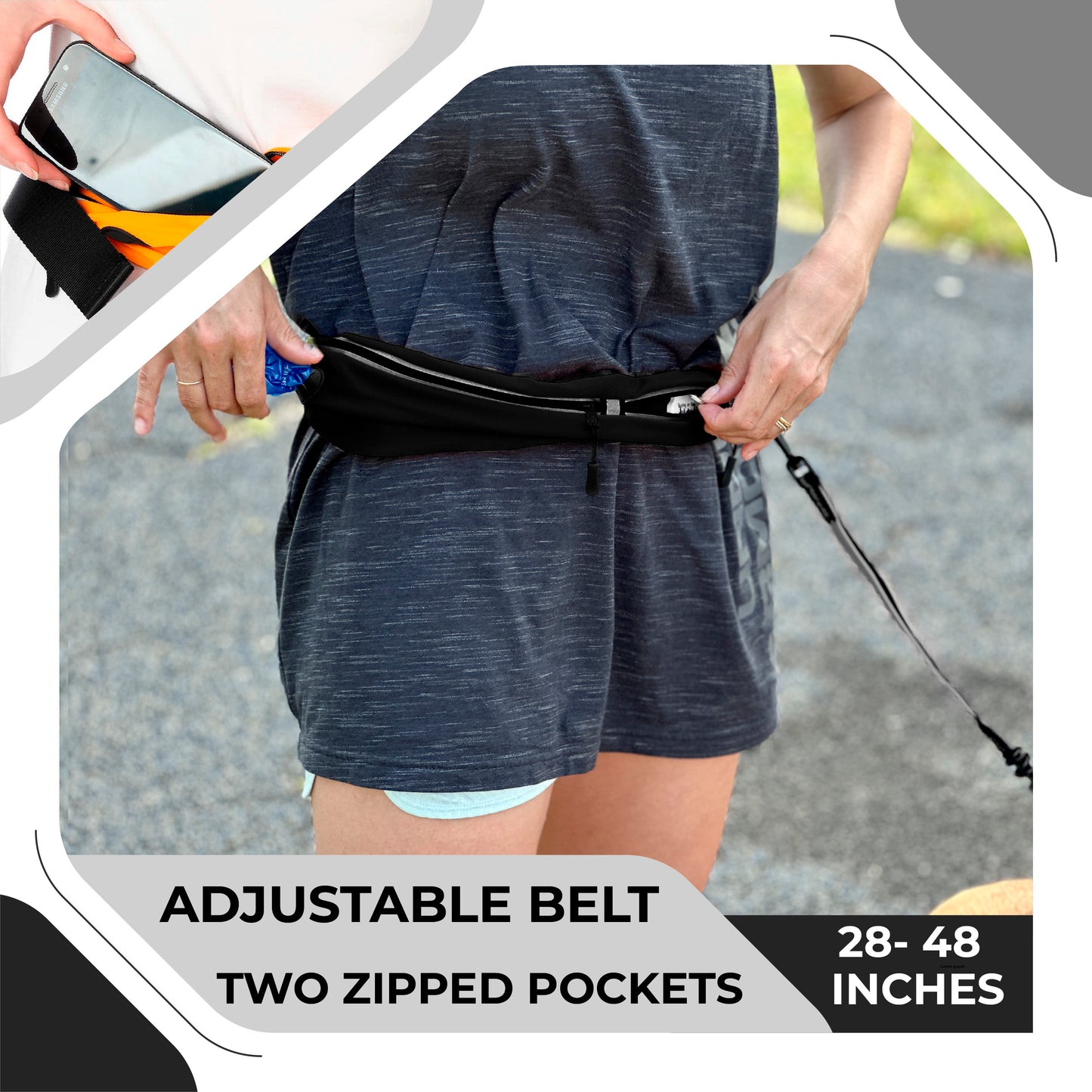 Athletic Hands Free Dog Lead - Running Dog Lead with Waist Belt - 1 Dog Black