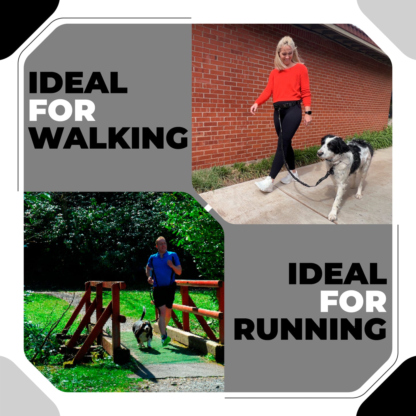 Athletic Hands Free Dog Lead - Running Dog Lead with Waist Belt - 1 Dog Black