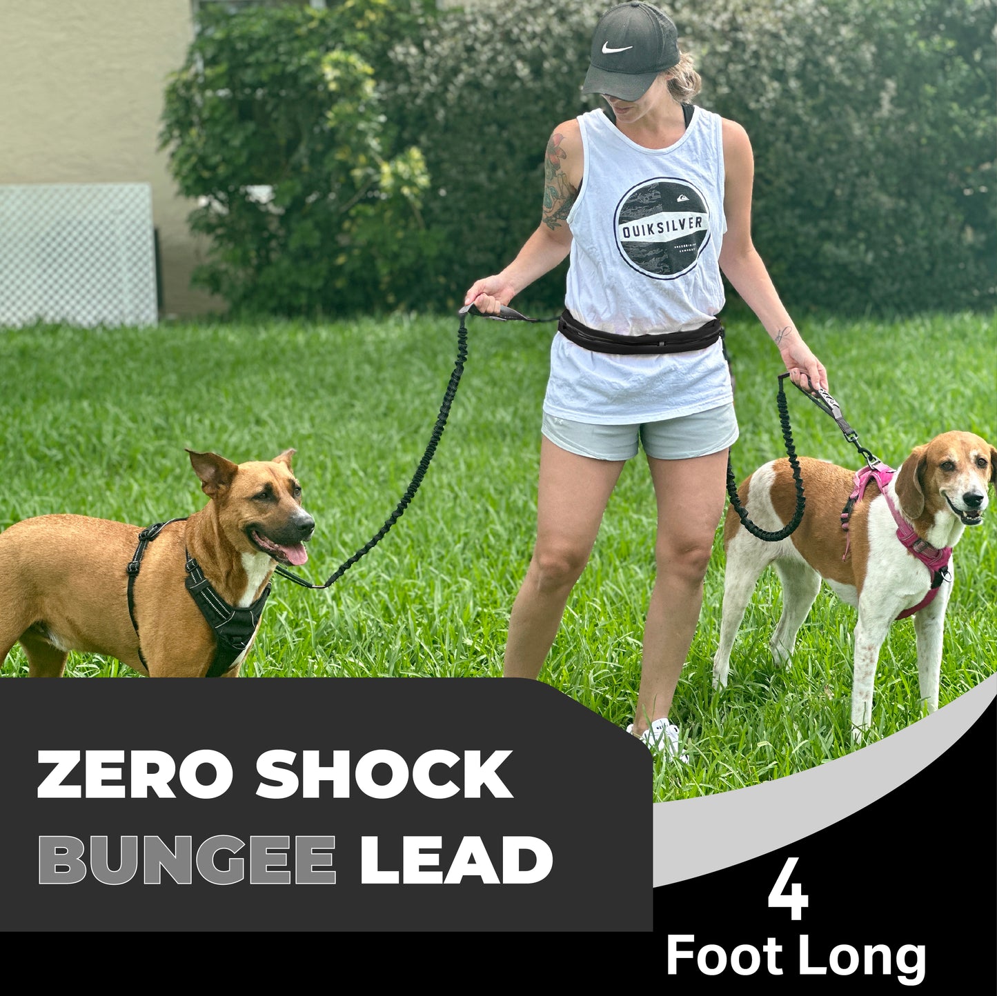 Athletic Hands Free Dog Lead - Running Dog Lead with Waist Belt - 2 Dogs Black